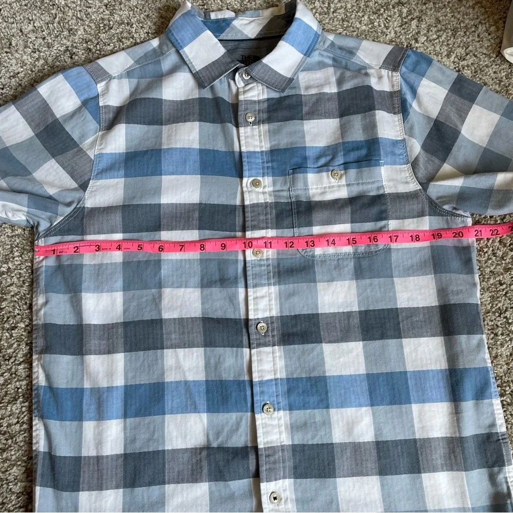 The North Face Short Sleeve Button Down Shirt Blue Gray Plaid M